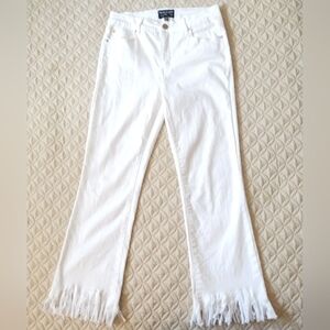 Frank Lyman White Frayed Bottom Denim Stretch Ankle Pants 226183U